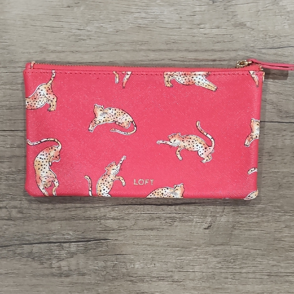 This LOFT leopard print zipper red pouch